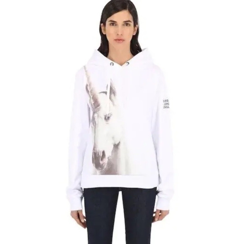 $840‎ Burberry Unicorn White Hoodie Small Cotton Sweatshirt Women's S M